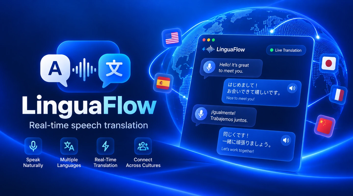 LinguaFlow real-time speech translation artwork